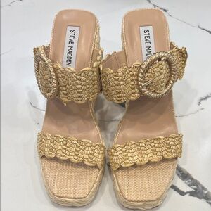 Steve Madden Women's Beige Woven Espadrille Wedges